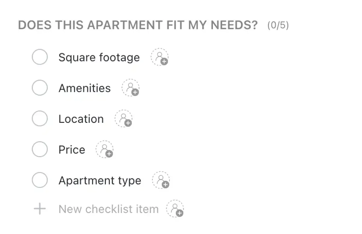 Modelo de lista de verificação para procura de apartamentos
