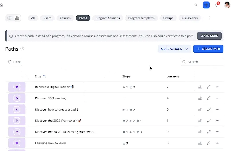 360 Learning Dashboard: نظام إدارة التعلم (LMS) للشركات الصغيرة