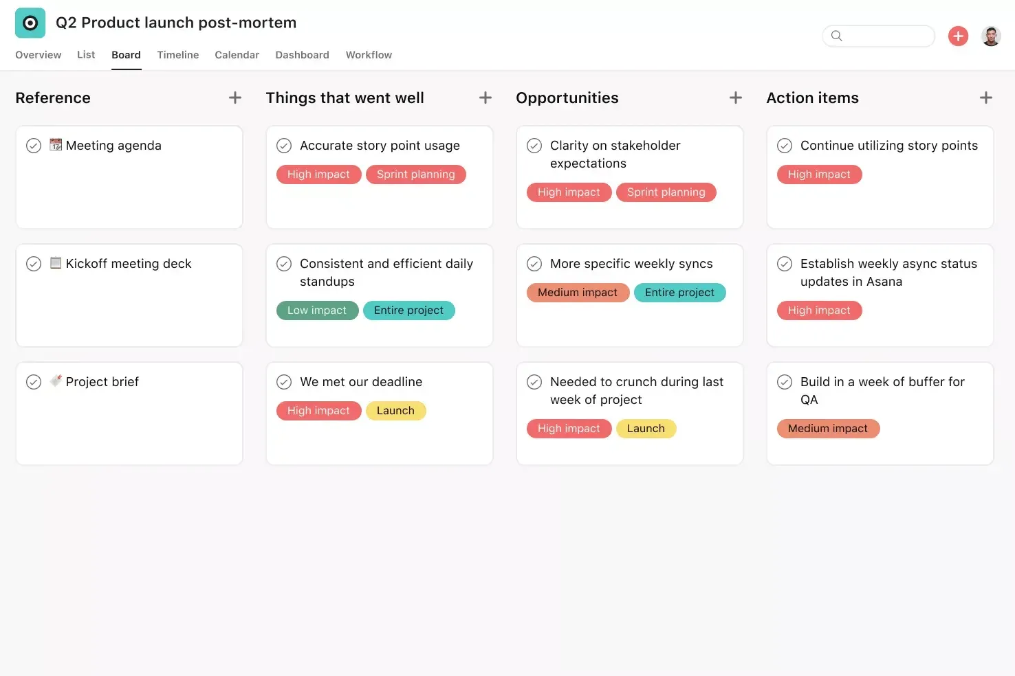 Modello di product backlog Asana