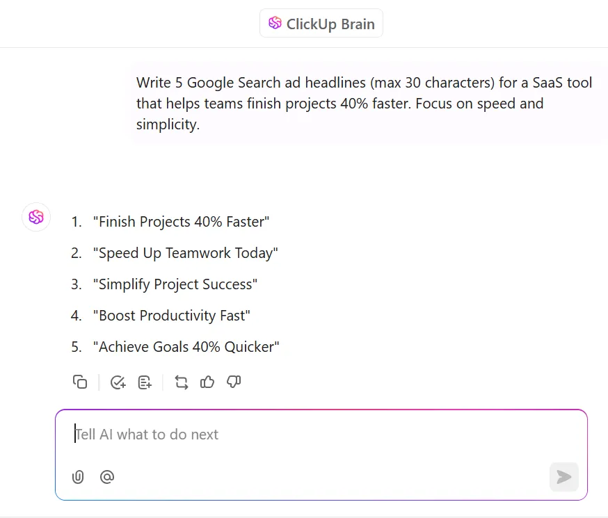 ClickUp Brain으로 마케팅 문구 작성하기