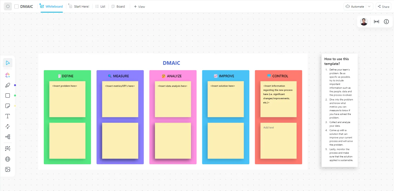 Mẫu DMAIC của ClickUp