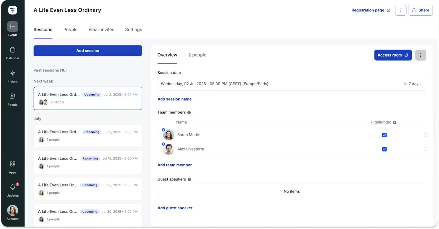 Livestorm-instrumentpanel: hur man väljer plattformar för virtuella evenemang