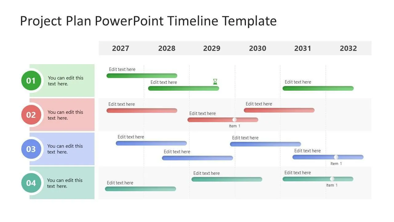 Projektterv-sablon PowerPoint idővonalakhoz a SlideModel-től