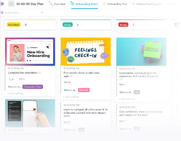เทมเพลตแผน 30-60-90 วันของ ClickUp