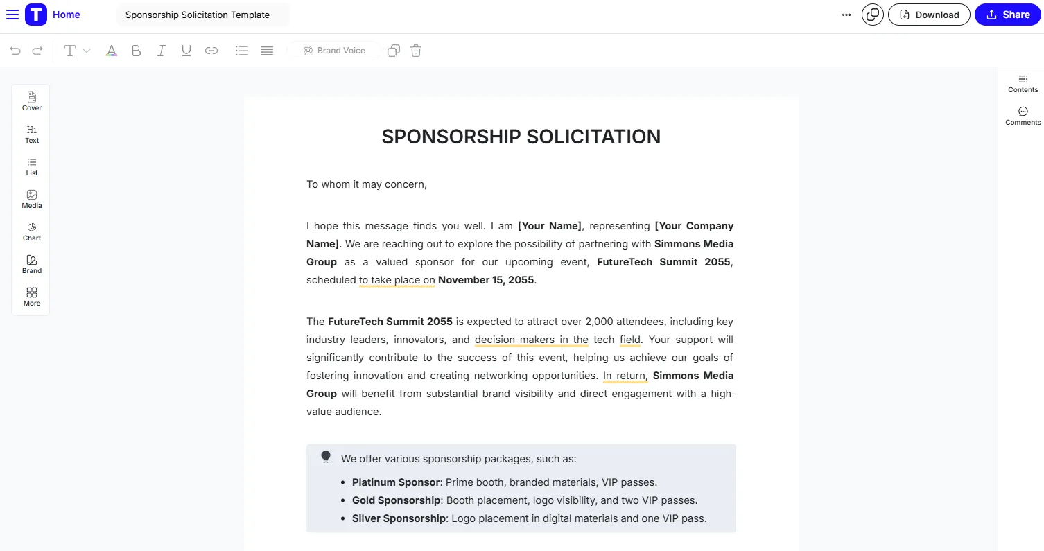 Vorlage für Sponsoring-Anfragen von Template.Net