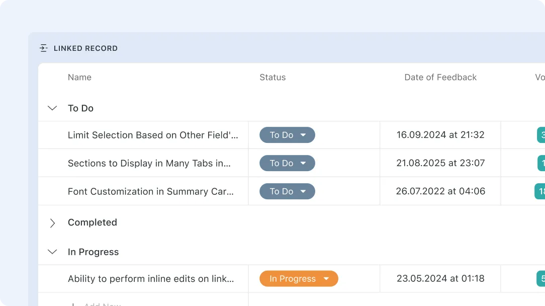 Registros vinculados do SmartSuite: alternativas ao Airtable