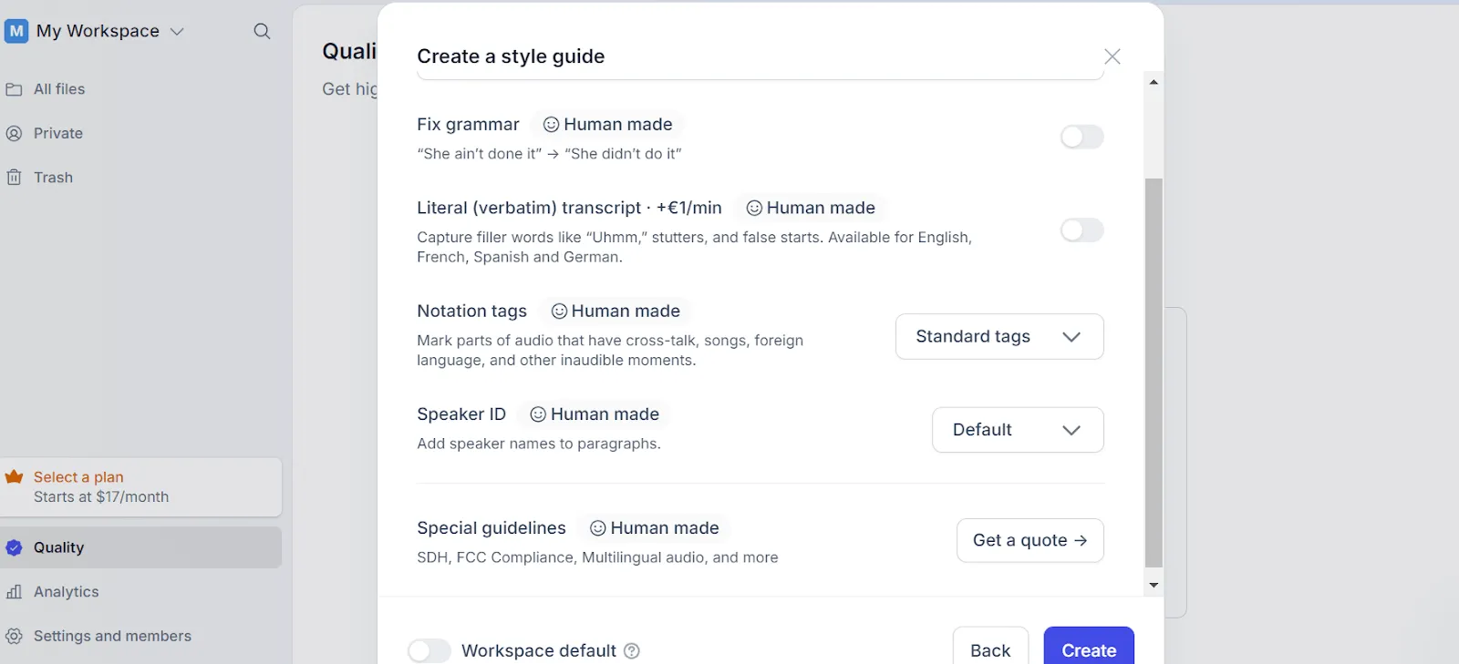 Transcription humaine sur Happy Scribe