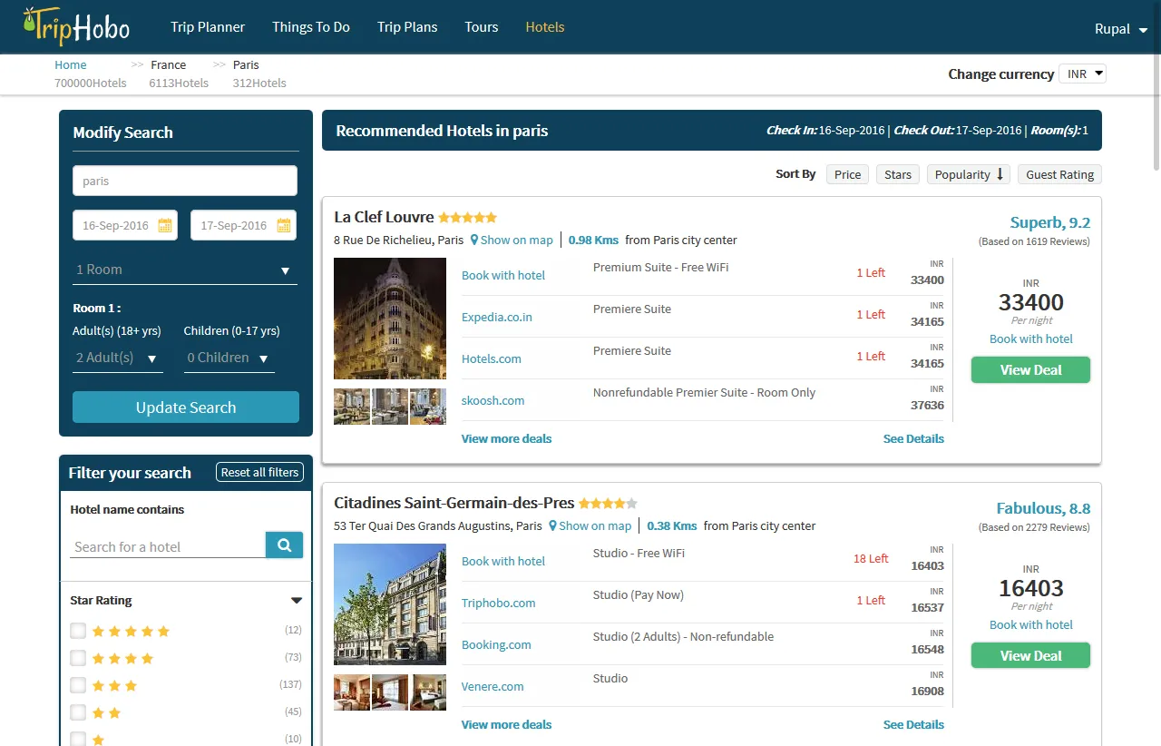 TripHobo Dashboard: alternative a Wanderlog