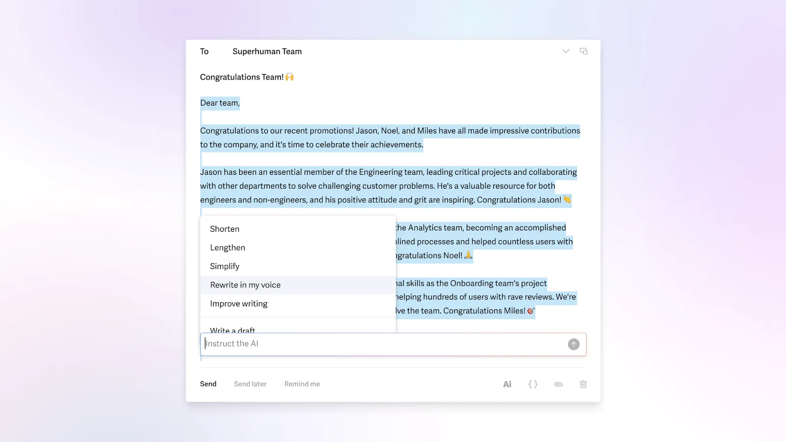 Rédigez vos e-mails avec l'IA de Superhuman