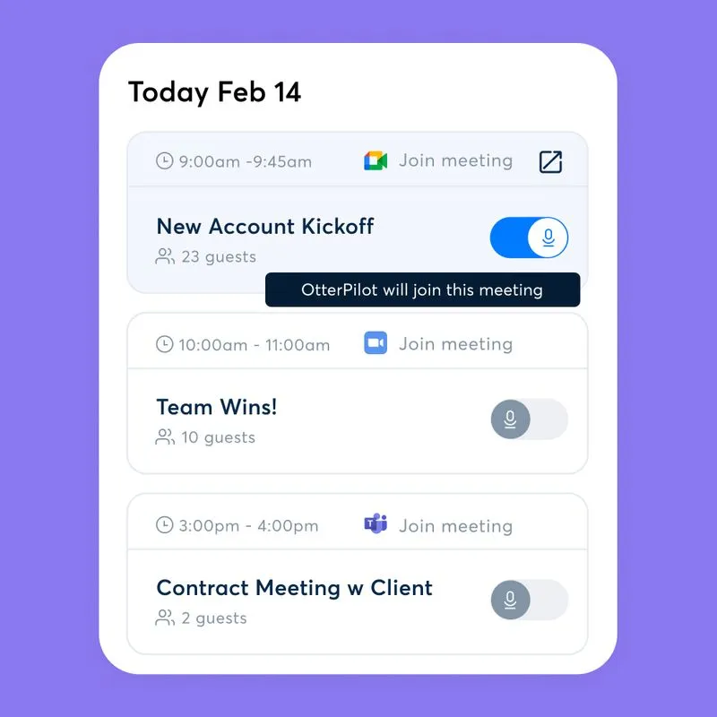 Assistente intelligente per riunioni con integrazione del Calendario con Otter IA