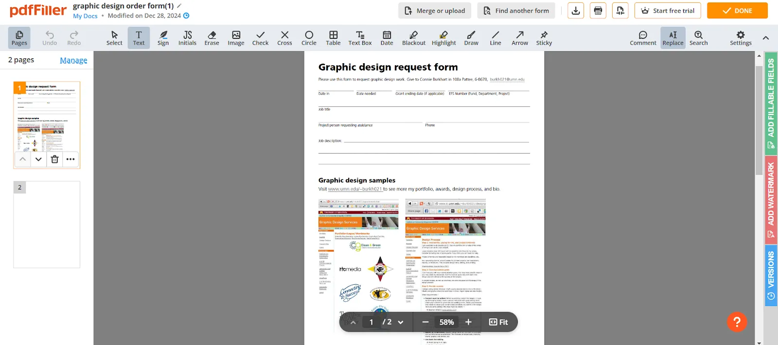 PDF グラフィックデザイン注文フォームテンプレート：クリエイティブリクエストフォーム