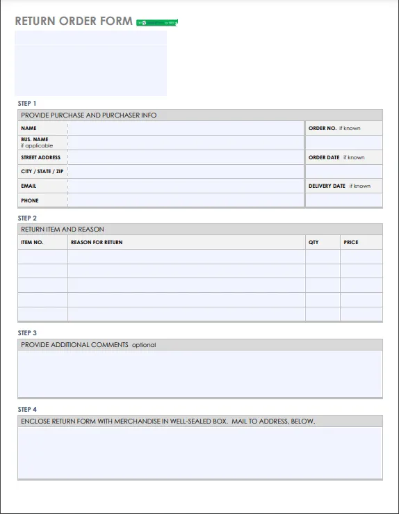Formulář pro vrácení zboží od Smartsheet