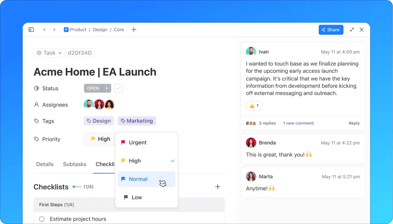 Attività di ClickUp: modello di feedback SBI