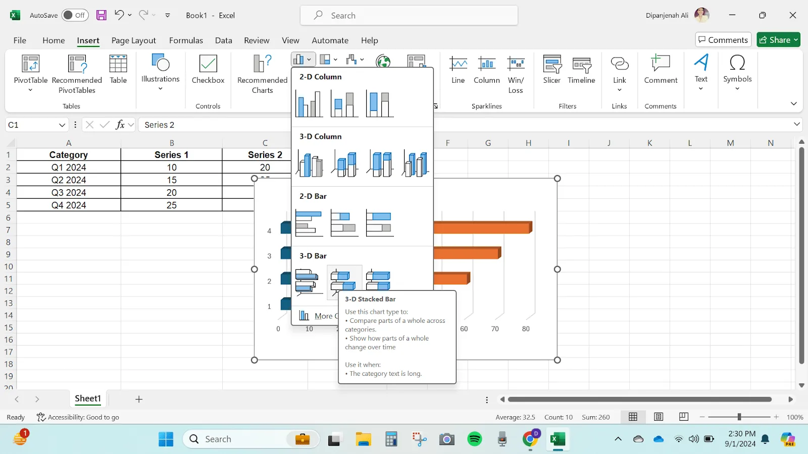 cách thêm biểu đồ cột xếp chồng trong Excel - Chèn biểu đồ cột xếp chồng