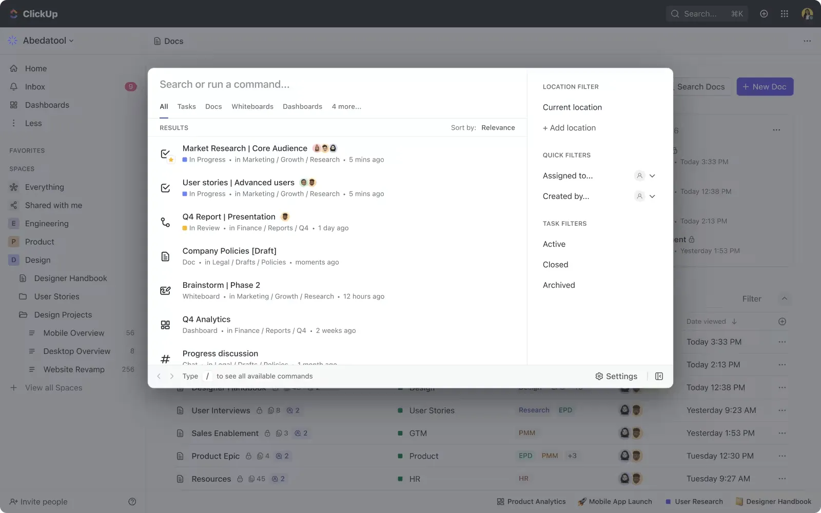Ricerca connessa di ClickUp: concorrenti di Coveo