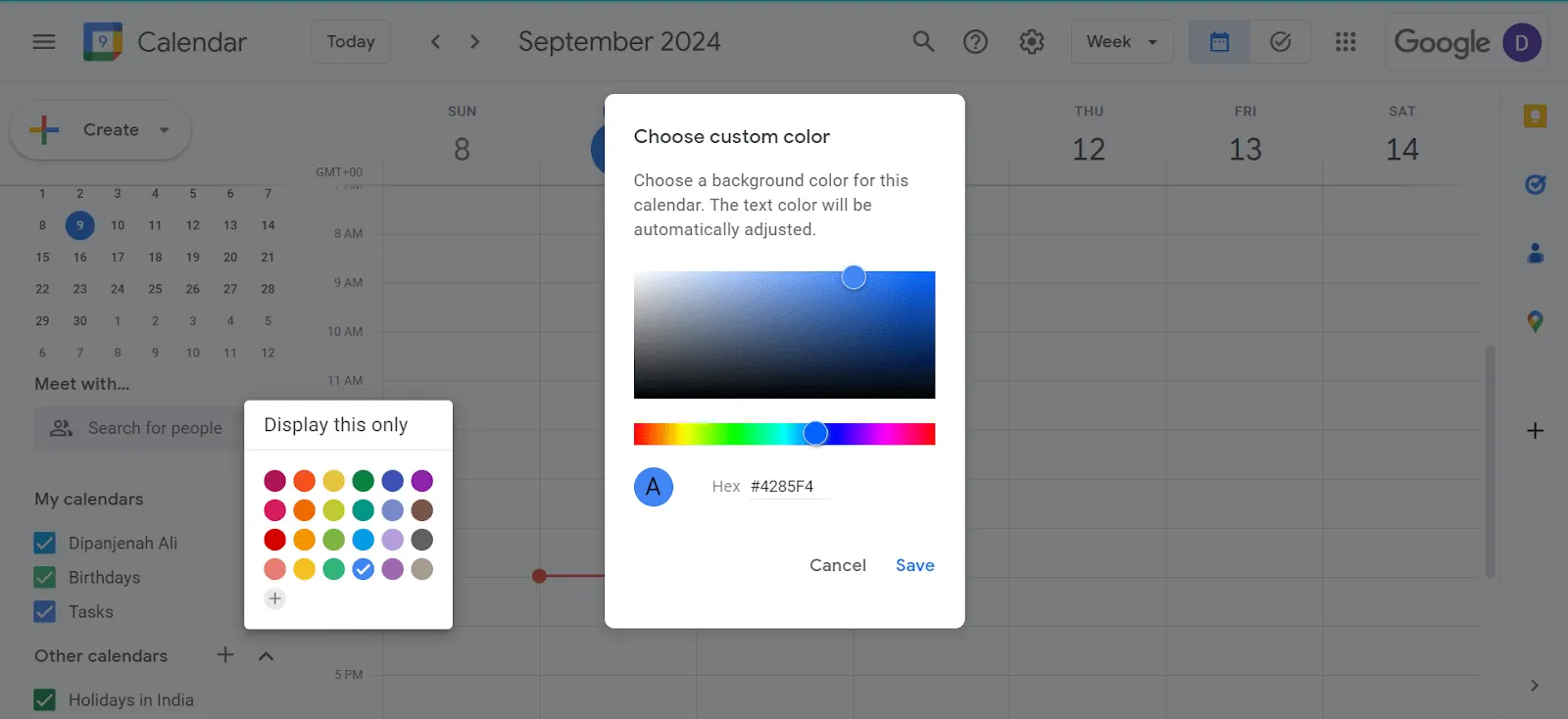 Color personalizado para tareas