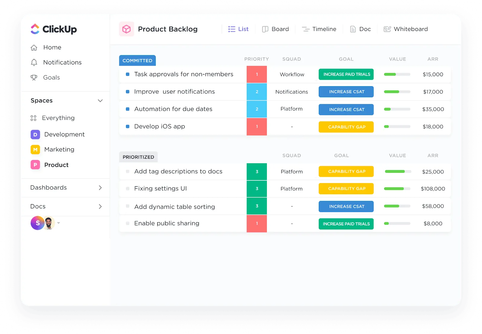ClickUp Потребителски полета