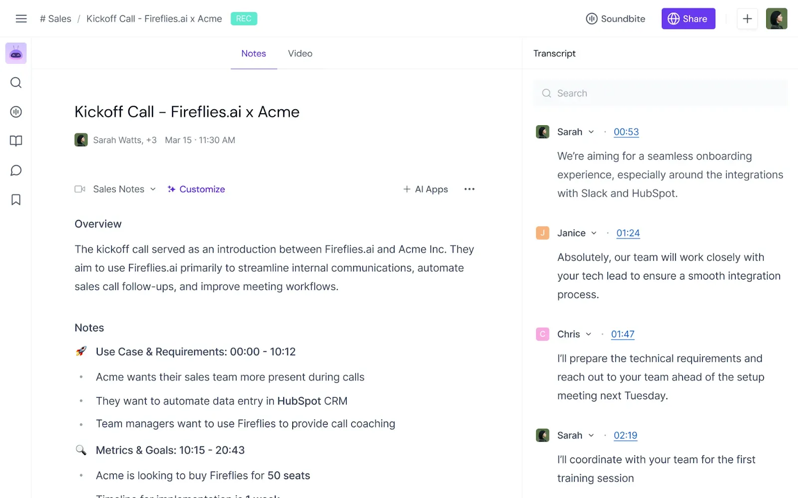 AI-notulisten voor Zoom: Fireflies.ai: het beste voor het analyseren van teamgesprekken