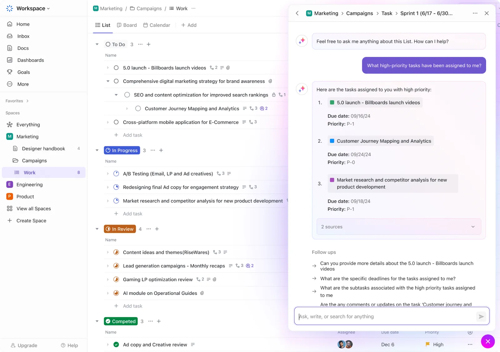 Помолете ClickUp Brain да направи мозъчна атака за вътрешни стратегии и идеи за геймификация.