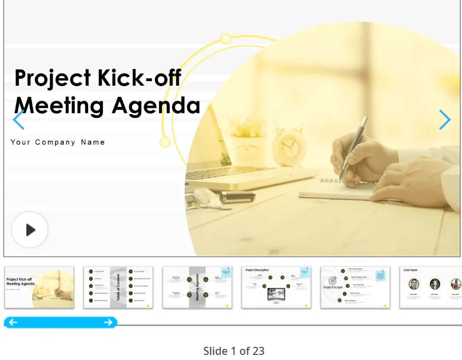 Plantilla de PowerPoint para la Agenda de la reunión de inicio del proyecto de SlideTeam