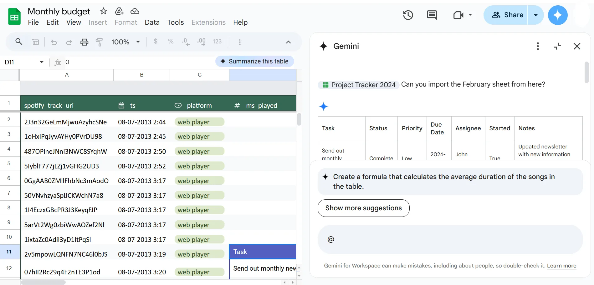 O Gemini também pode criar fórmulas.