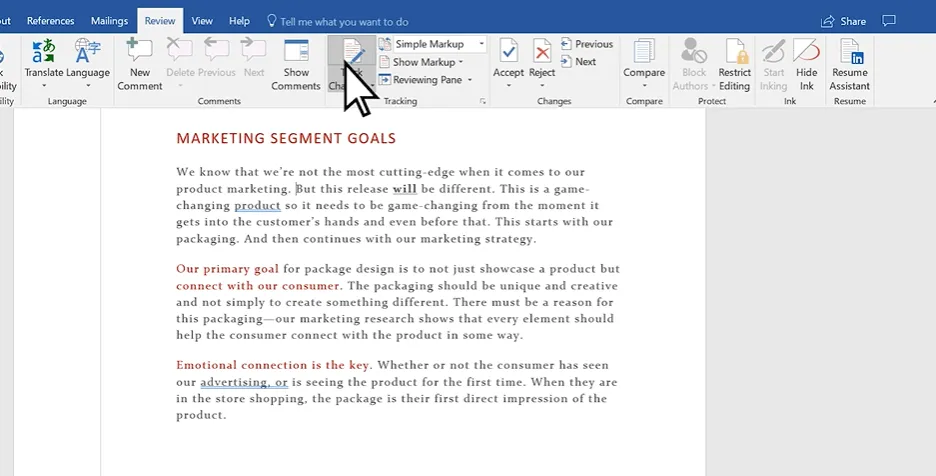 Проследяване на промени в Word за това как да проследявате промените в Word