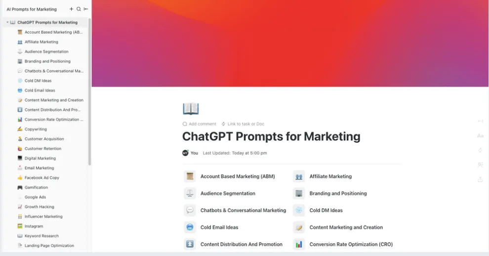 Invite ChatGPT de ClickUp pour la fidélisation de la clientèle