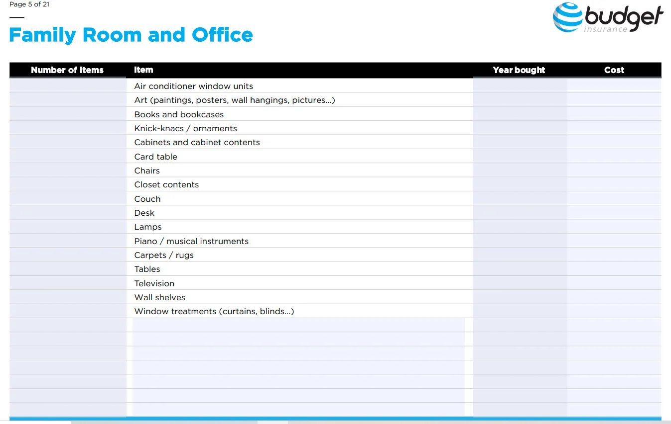 แม่แบบรายการตรวจสอบทรัพย์สินในบ้าน PDF