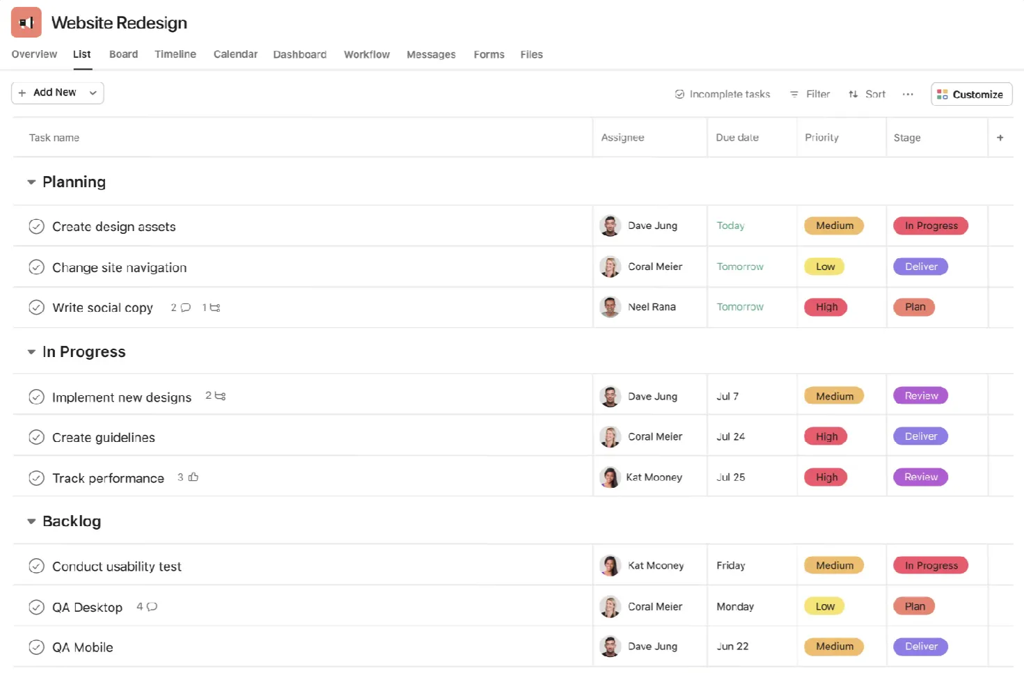 Asana Beste Software für Projektmanagement für Einzelpersonen