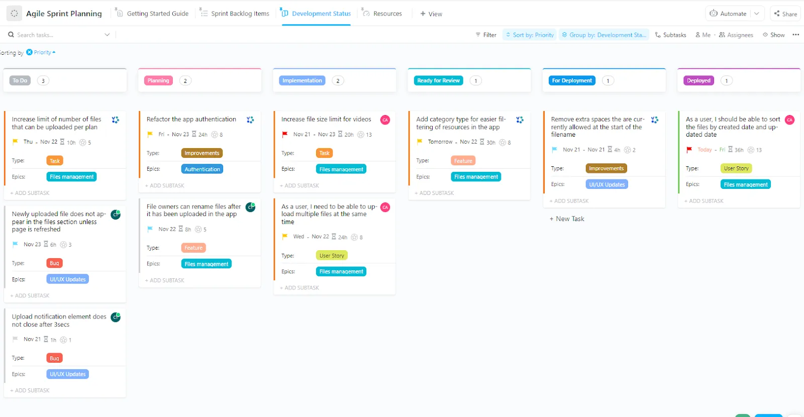 Mẫu Bảng Kế hoạch Sprint Agile của ClickUp