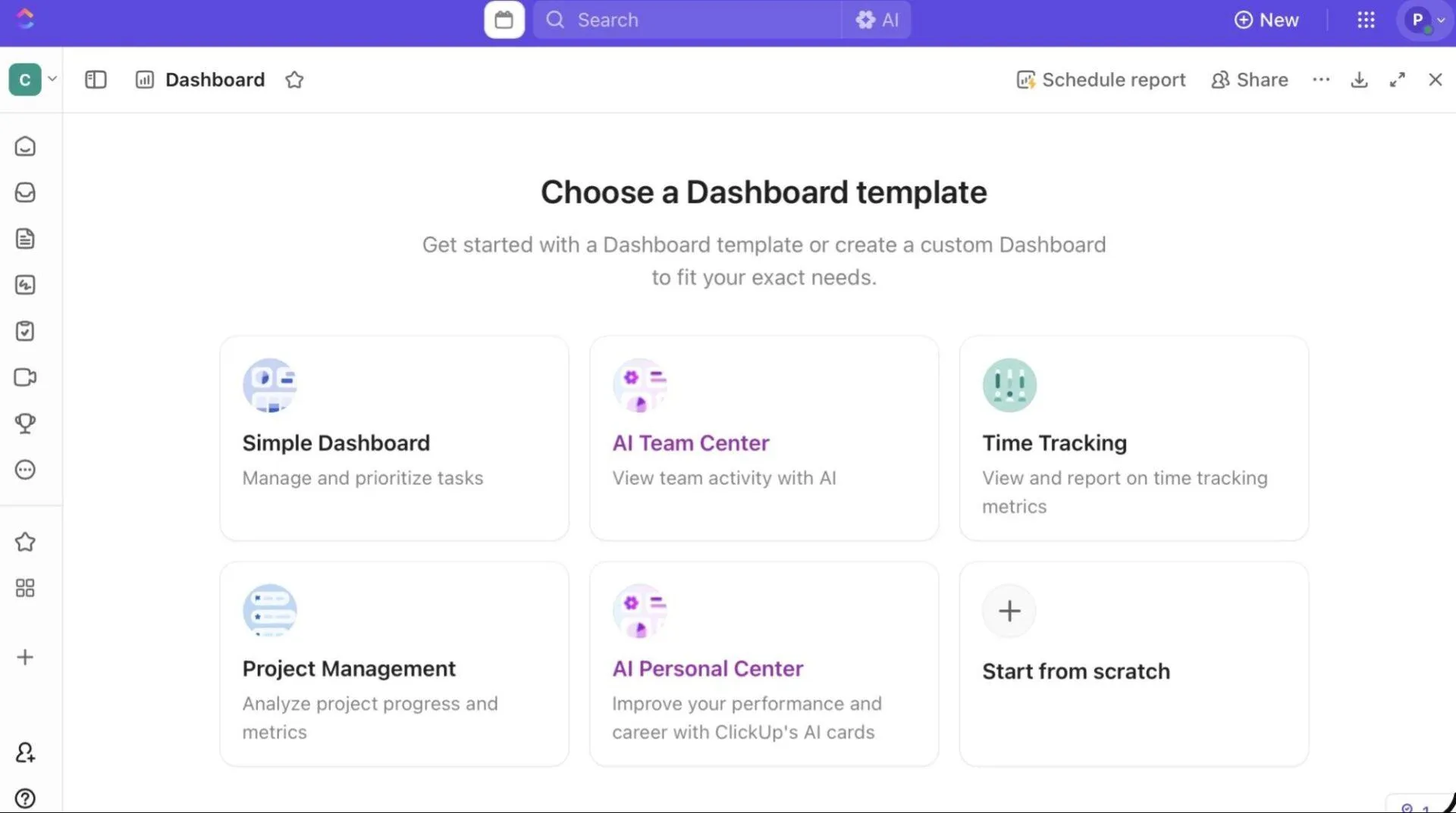 Painéis do ClickUp: escolha entre diferentes tipos de modelos de painel