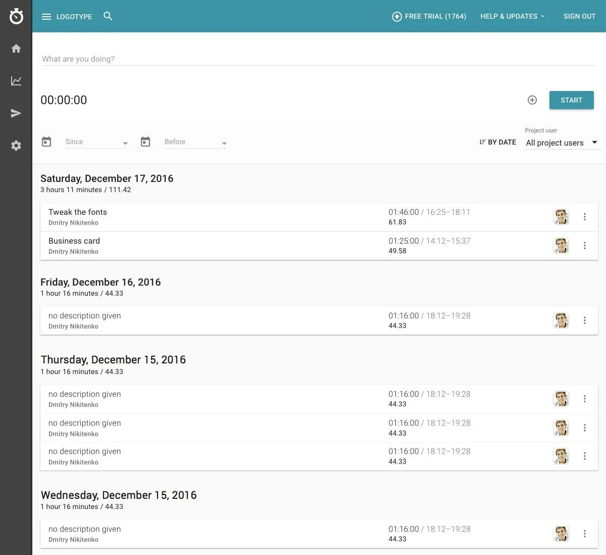 Control de tiempo en agencias: captura de pantalla de los horarios de control de tiempo de Paydirt.