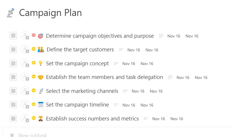 Plantilla de plan de campaña de ClickUp Plantillas de Confluence