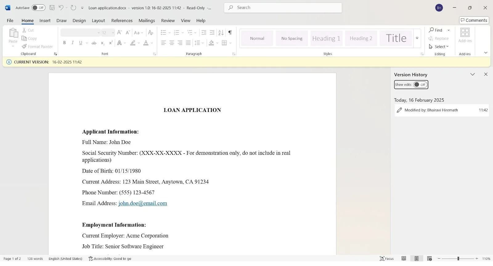 ประวัติเวอร์ชันใน Word