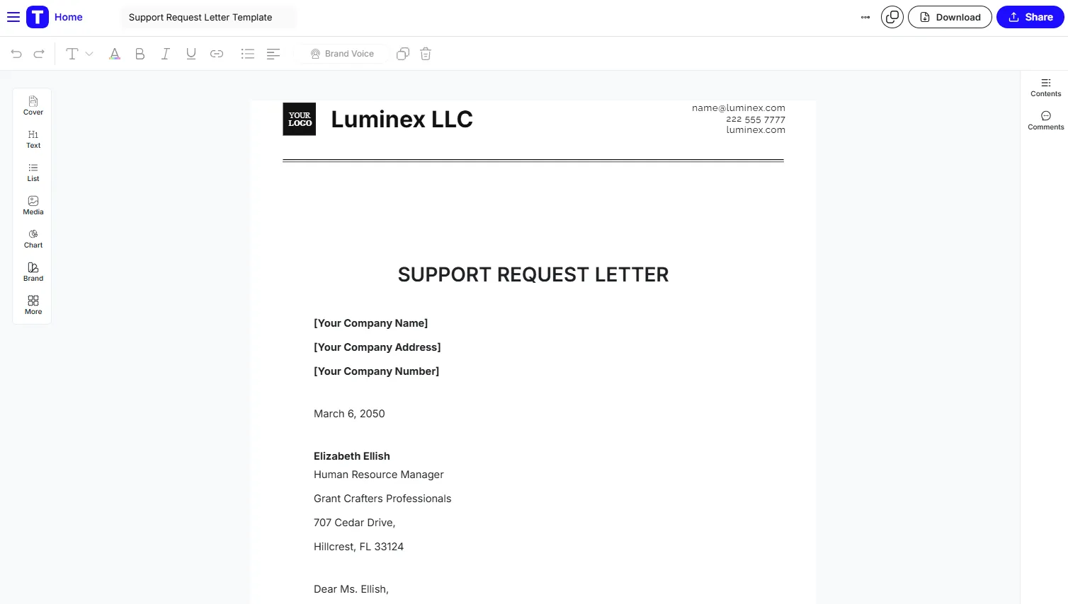 Vorlage für Support-Schreiben von Template.Net