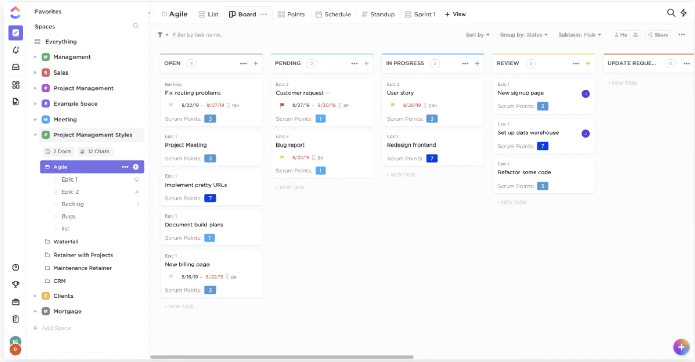 ClickUpのAgile Kanbanビュー