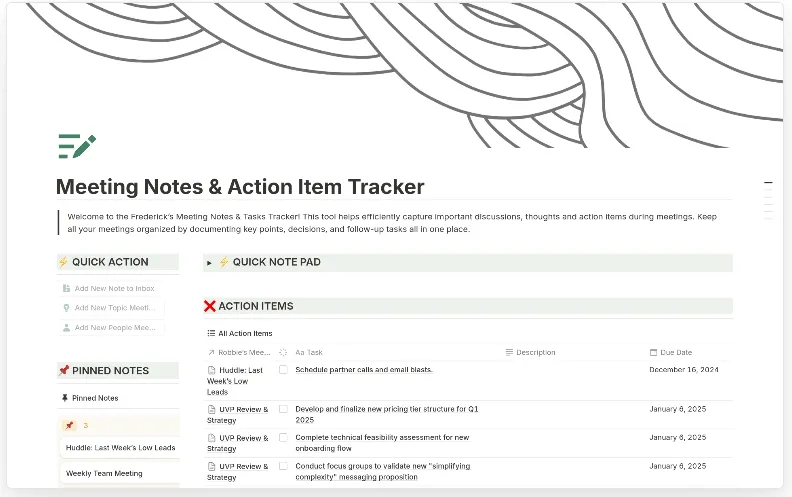قالب ملاحظات اجتماعات Notion: قالب ملاحظات الاجتماعات ومتابعة بنود العمل من Notion