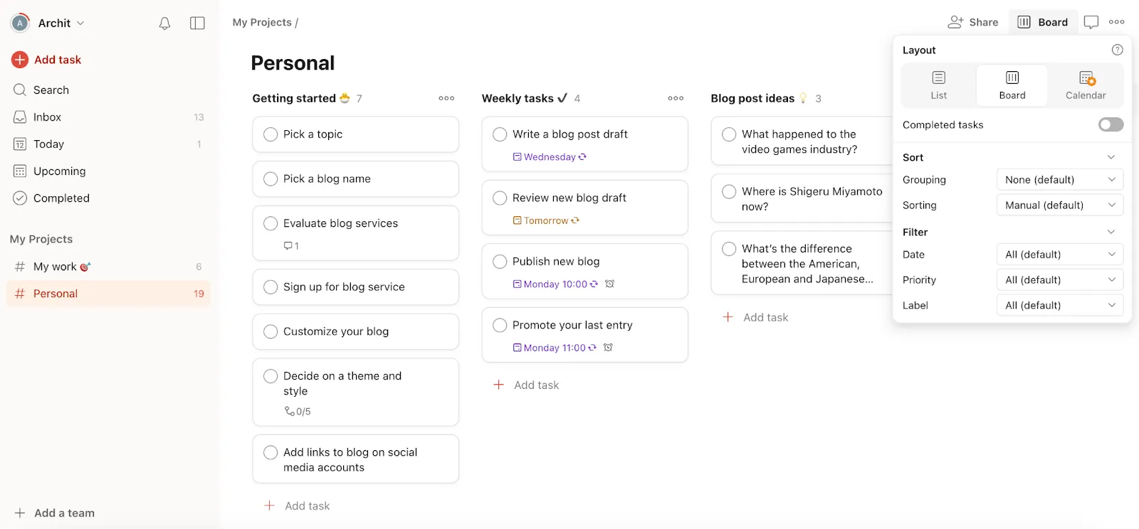 Todoist: strumenti di pianificazione dei progetti