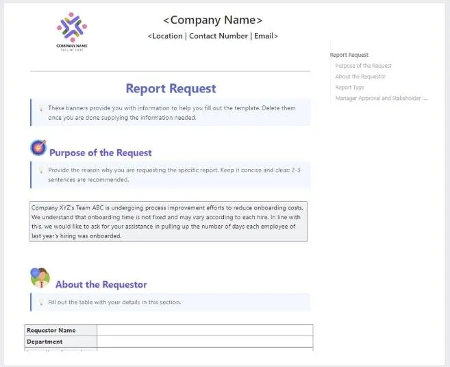 Modello di requisiti per report ClickUp