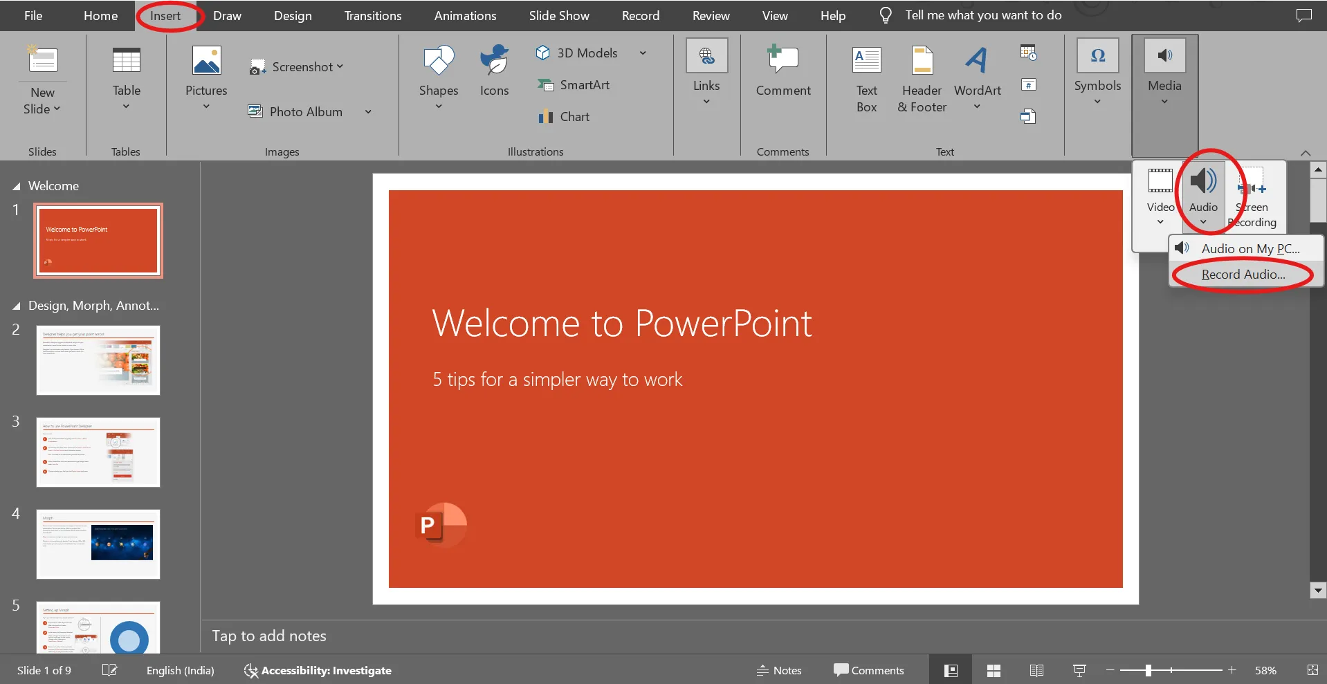 Acesse o recurso de gravação de áudio: como adicionar narração ao PowerPoint