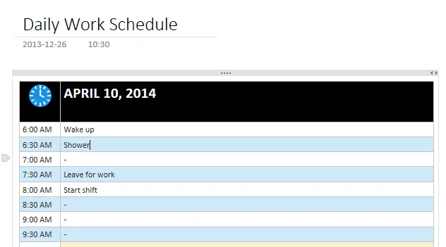 Vorlage für den täglichen Arbeitsplan: OneNote-Kalender-Vorlagen