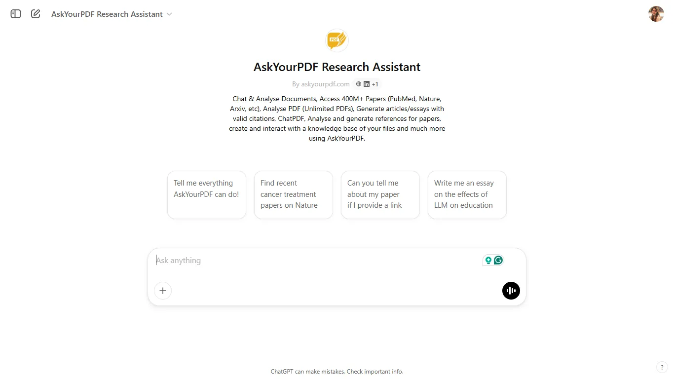 Най-добрите GPT за студенти: AskYourPDF Research Assistant: Най-добрият инструмент за извличане на информация от PDF файлове
