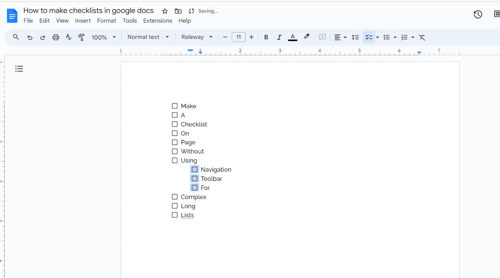 Google Dokümanlar'da iç içe madde işaretleri