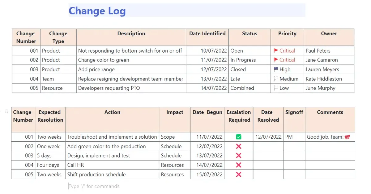 Houd een nauwkeurig logboek bij met wijzigingen, die correct worden afgehandeld en waarvan de effecten volledig worden geëvalueerd met de ClickUp-sjabloon voor softwarewijzigingen