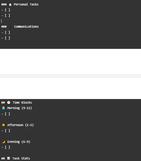 Modello intelligente per le attività da fare quotidianamente: modelli Obsidian