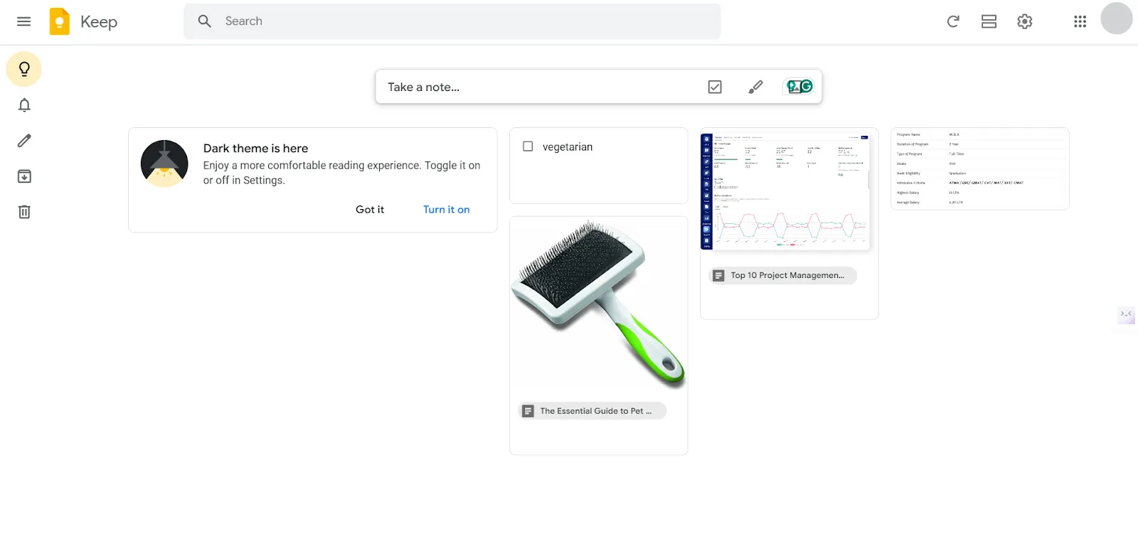 Giao diện Google Keep