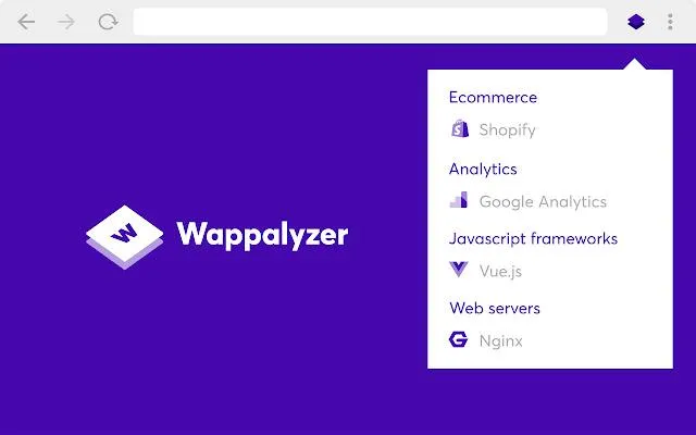 Analiza la estructura, el diseño y los elementos de diseño de un sitio web con la extensión Wappalyzer para Chrome.