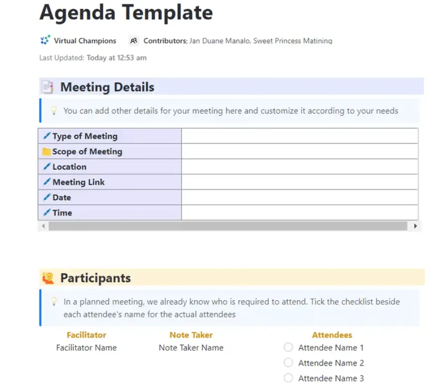 ClickUp-Agenda-Vorlage