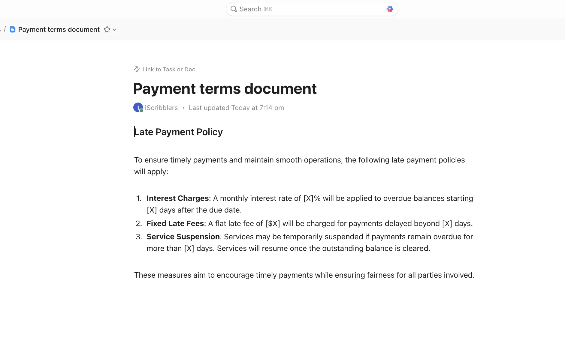 ClickUp Docs: Come fatturare un client