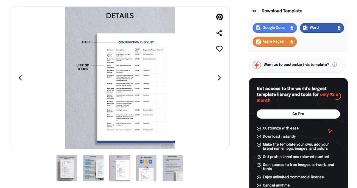 Google Documenten checklist voor de bouw door Template.net